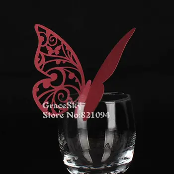 

50pcs Free Shipping laser Cut Pearlescent Butterfly Design Wedding Party Name Cards copter Place Card Seat Invitation Cup Card