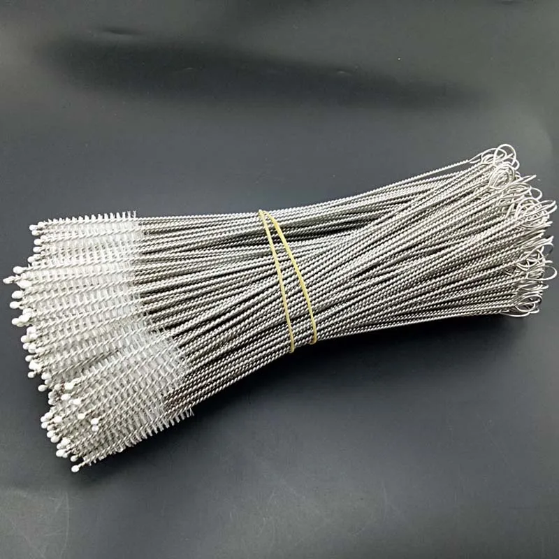 

50/100 Pcs 17.5/20cm Length 6/10mm Diameter Dia Bristle Brush Stainless Steel Wire Tube Cleaning Brush Drink Pipe Straw Tools