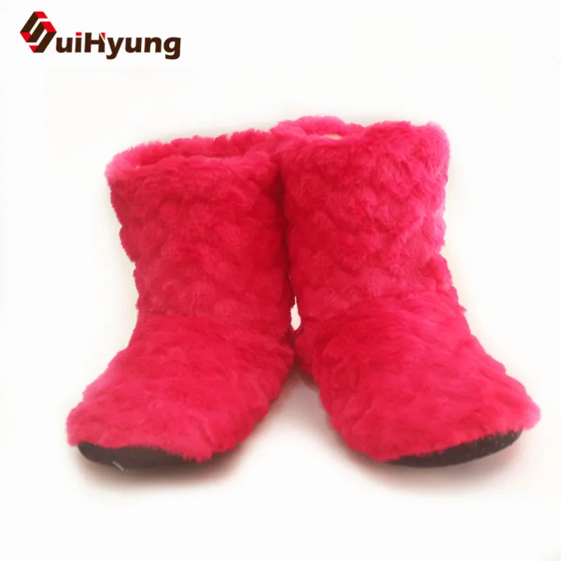 Suihyung Autumn Winter Women Indoor Floor Shoes Short Boots Flock Solid Color Female Bedroom Flat Boots Winter Warm Plush Shoes