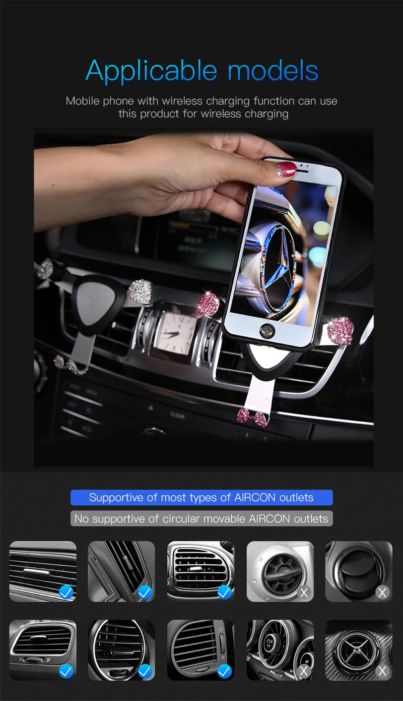 Гравитационный Автомобильный держатель для мобильного телефона, подставка, крепление на вентиляционное отверстие, держатель, Алмазный кристалл, универсальный, Регулируемый для iPhone XS, samsung