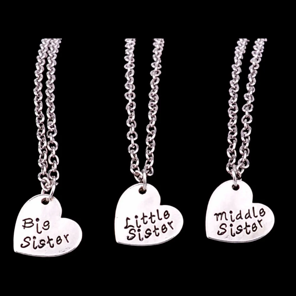 

1/3PCS Little Middle Big Sister Sis Heart Pendant Necklace Women Love Family Best Friends BFF Charm Jewelry Birthday Collar Gift