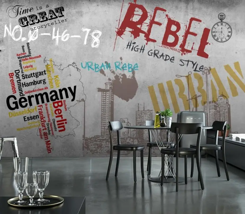 Retro nostalgic European and American street graffiti cement wall bar restaurant background wall modern living room wallpapers Retro nostalgic European and American street graffiti cement wall bar restaurant background wall modern living room wallpapers