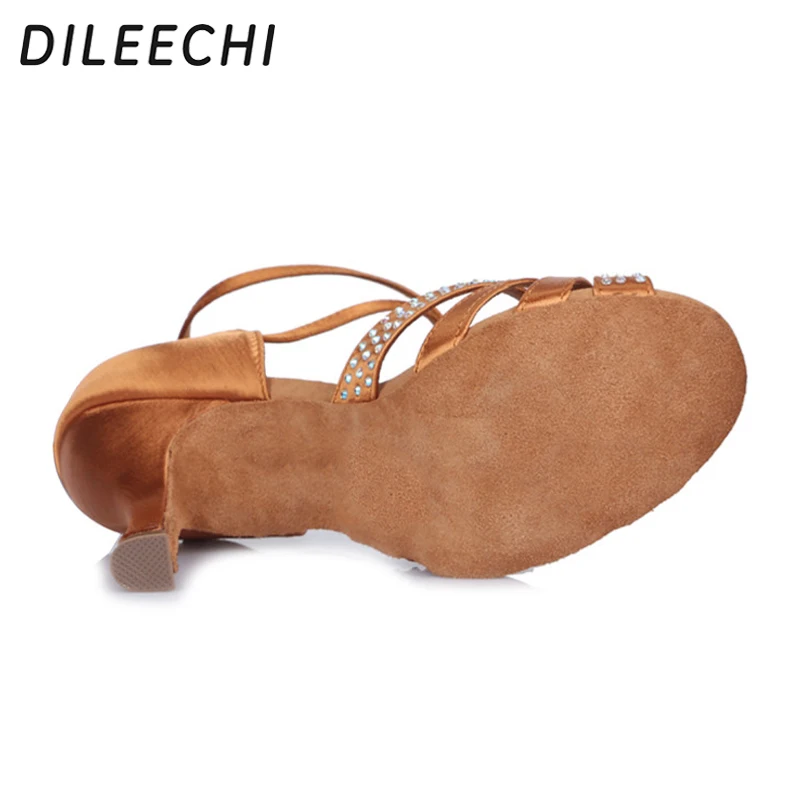 Женские туфли для латинских танцев DILEECHI сатиновые со стразами сальсы вечеринки
