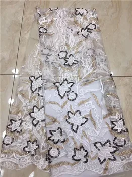 

Pretty African tulle lace textile nice elegant French lace fabric with sequins for lady dress PDN363(5yards/lot)