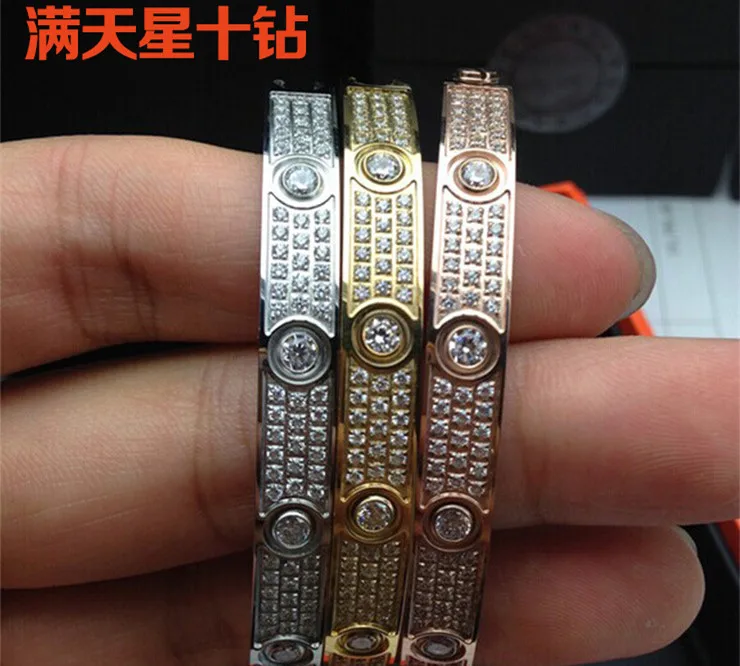 Luxury brand replica jewelry rose gold/silver/gold women men bangles&bracelets with cz stones ...