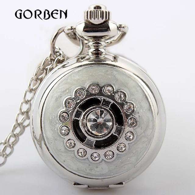 Retro Antique Bronze Silver Quartz Pocket Watch Vintage Crystal Necklace Pendant Retro Antique Bronze Silver Quartz Pocket Watch Vintage Crystal Necklace Pendant