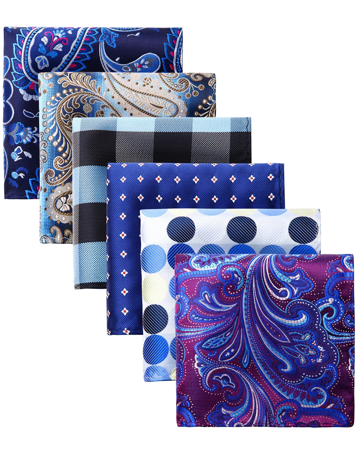 

Pocket Square Men Fashion Paisley Polka Dot Floral 6 Pcs 25 x 25 cm Wedding Party Business Handkerchief Gift Box Set