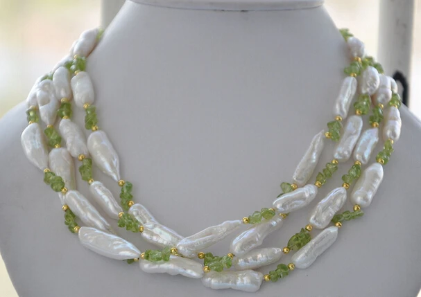 

Miss charm Jew2080 4strands 23mm white biwa freshwater pearl green crystal necklace