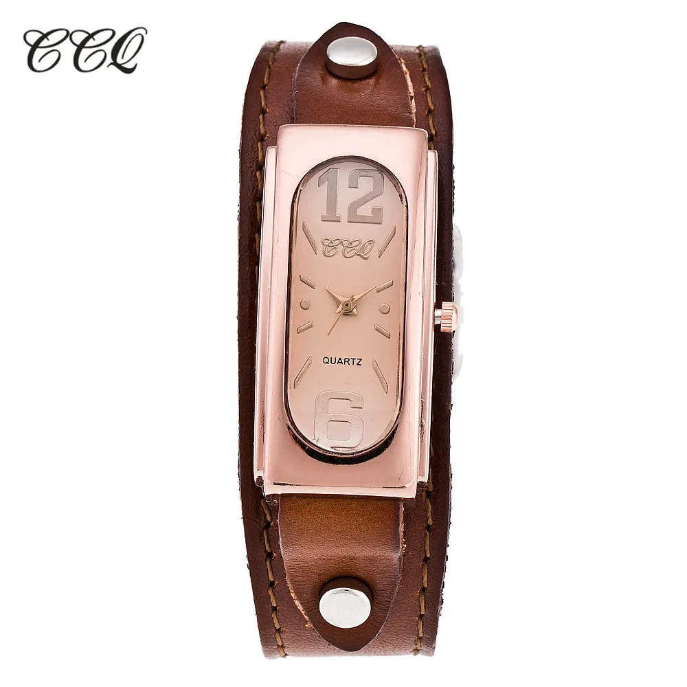 CCQ Luxury Brand Vintage Genuine Leather Strap Bracelet Watch Fashion Women Analog Quartz Watch Female Clock Relogio Gift C04