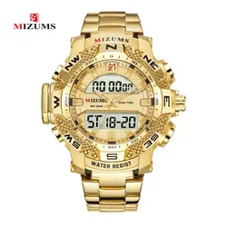Цифровой золото светодиодный часы спортивные часы Mizums Нержавеющая сталь Водонепроницаемый D 'Элитный бренд Для мужчин кварцевые наручные