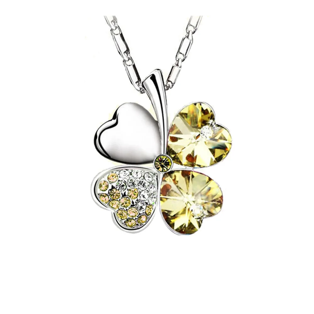 Модное ожерелье со стразами цепочки с сердечком серебряные хрустальные подвески в виде листьев клевера женское ожере - Окраска металла: Yellow