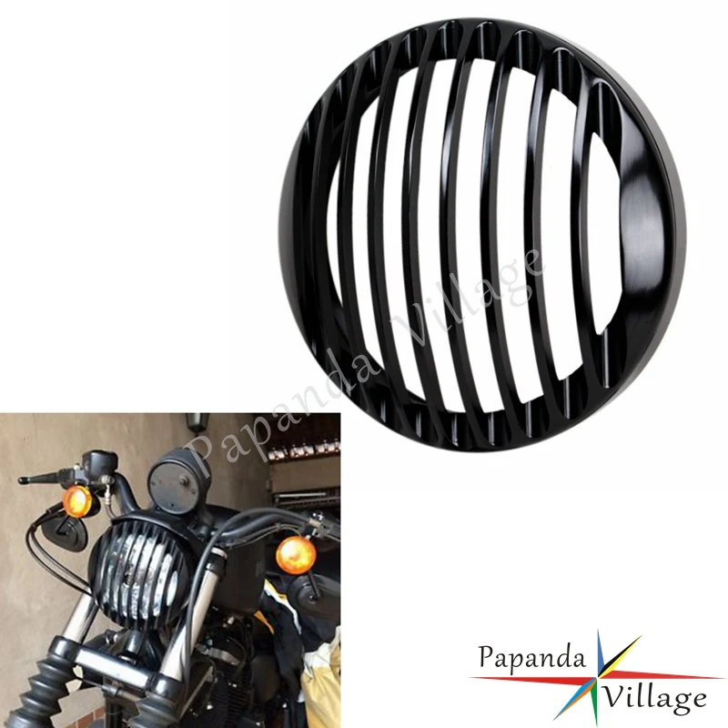 Black Motorcycle 5.75" Front Retro Headlight Grill Guard Custom