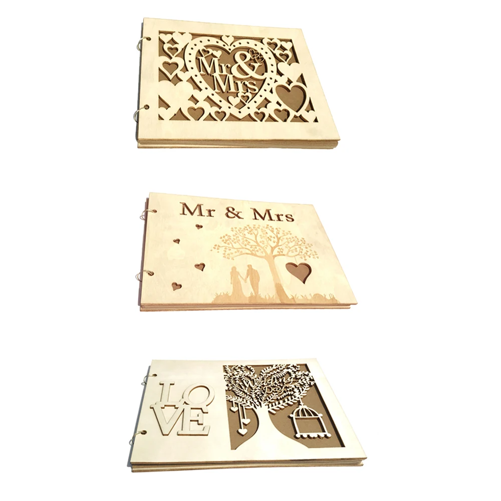 

2020 New Wooden Wedding Signature Guest Book Creative Mr & Mrs Love DIY Guest Books Decoration Signature Sign-in Book