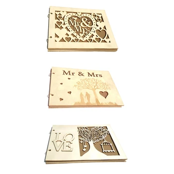 

Wooden Decoration Signature Guest Books Handmade Mr & Mrs Love Wedding Guest Book Wooden DIY Signature Sign-in Book