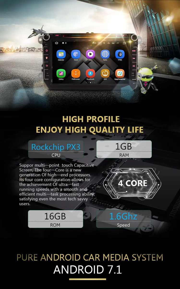 Best TOPBSNA Android 7.1 Car DVD Player For Volkswagen VW Passat B6 CC b7 Polo MK4 MK5 Golf 4 5 Tiguan Jetta BORA 2 Din GPS Navi RDS 1