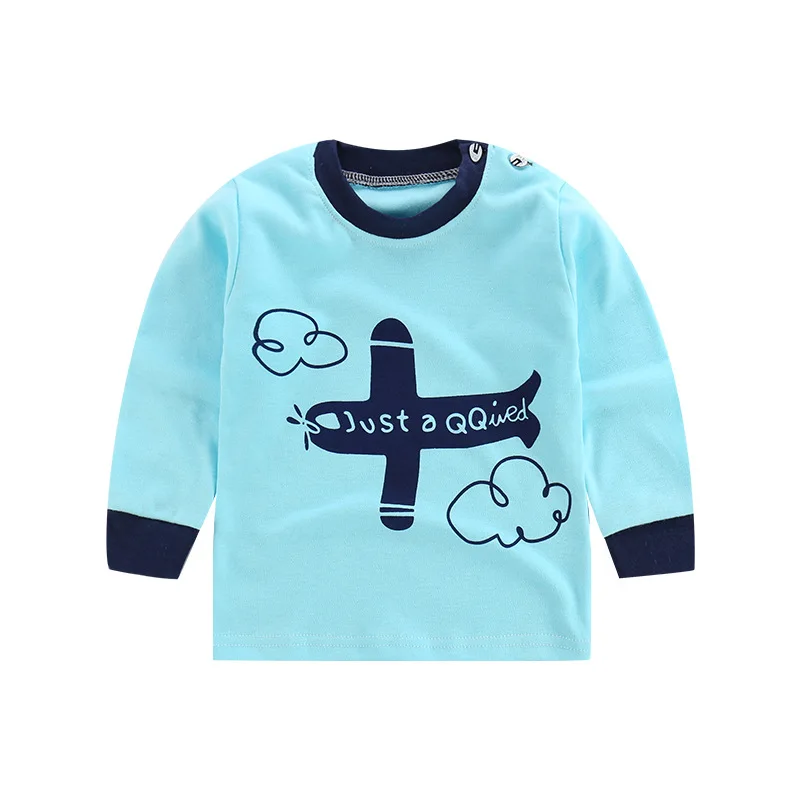 Весенне-Осенняя детская футболка Топы с рисунками для детей, хлопковые рубашки для мальчиков блузка с длинными рукавами для девочек нижняя одежда для малышей 6 8 - Цвет: Aircraft