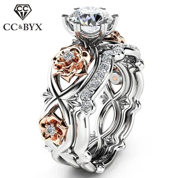 

CC Lovers Rings For Women Vintage Flowers And Plants Creative Cubic Zirconia Couple Ring Bride Wedding Jewelry Party Gift CC2000