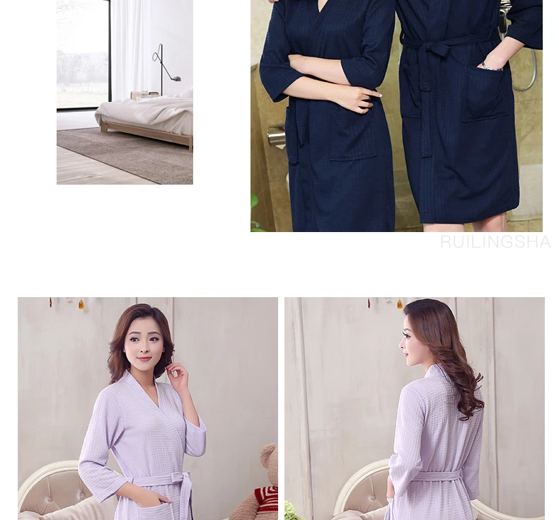 Lovers Summer Water Absorption Fashion Towel Bath Robe Men Sexy Kimono Waffle Bathrobe Mens Plus Size Dressing Gown Male Robes mens silk pajamas short set