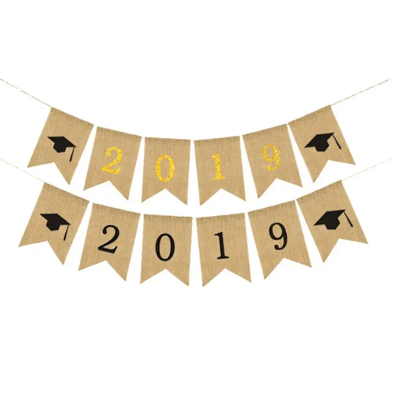 

1 Set GRADUATES 2019 Flax Flax Swallow Tail Form Swallow Tail Pull Flag Wreath Pull Flag for Graduation Party