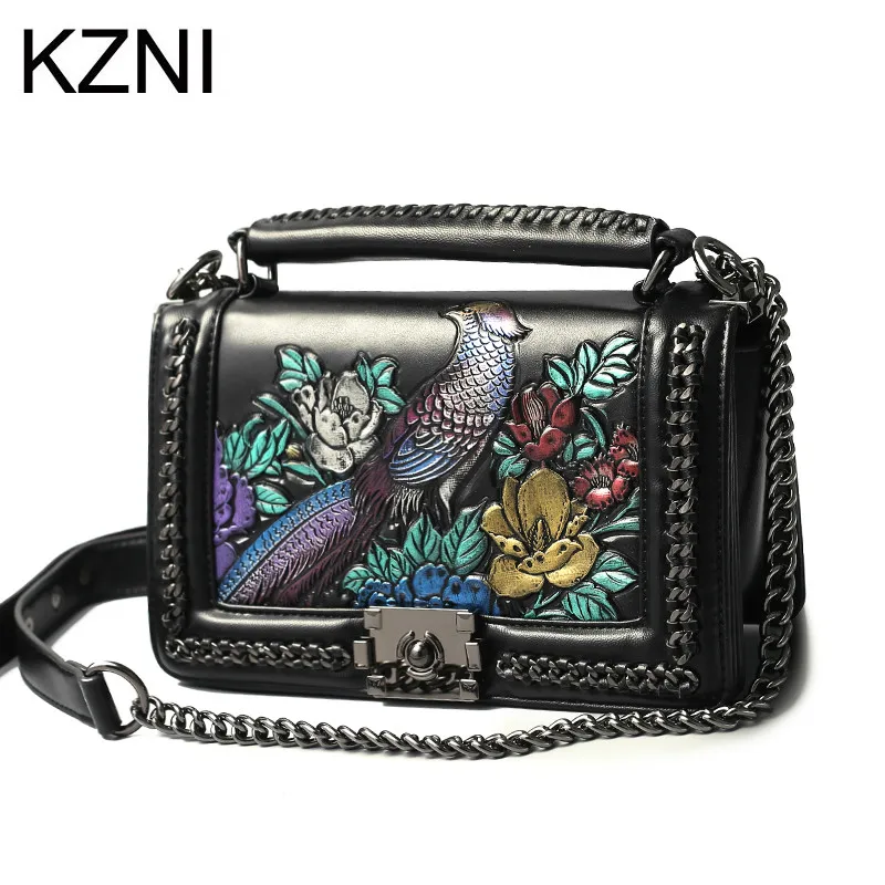 

KZNI Women Genuine Leather Embossed Bags Handbags Women Famous Brands Designer Handbags High Quality Pochette Sac a Main 8568