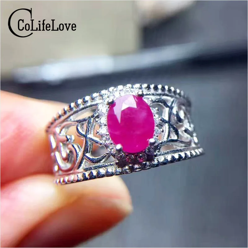 Vintage ruby silver ring 5 mm * 6 mm natural Africa ruby silver ring