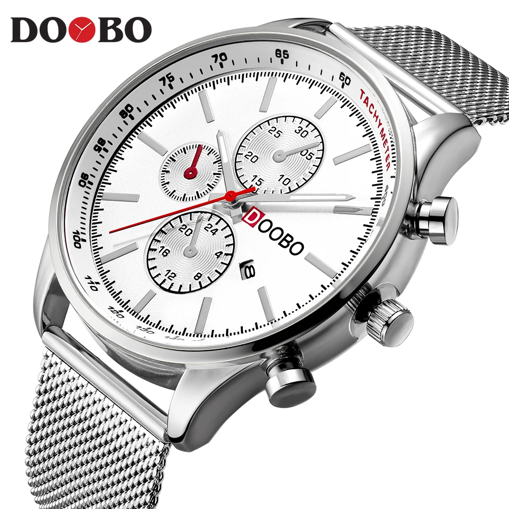Мужские кварцевые часы модные повседневные полностью стальные спортивные часы мужские деловые часы кварцевые часы Relogio masculino DOOBO D036 - Color: White White