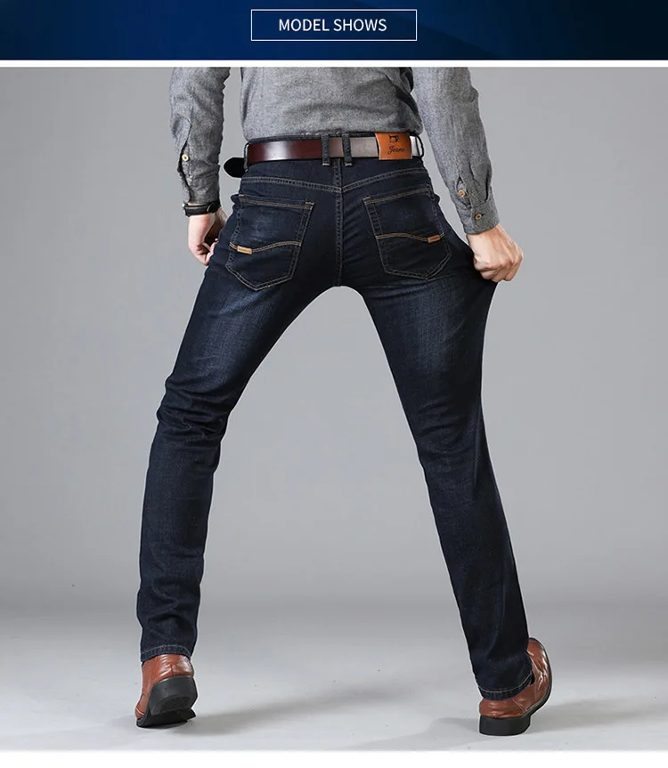 Бренд HCXY, новинка, мужские джинсы, деловые, повседневные, прямые, синие, джинсовые штаны, стрейчевые, джинсовые брюки, классические, джинсовые брюки