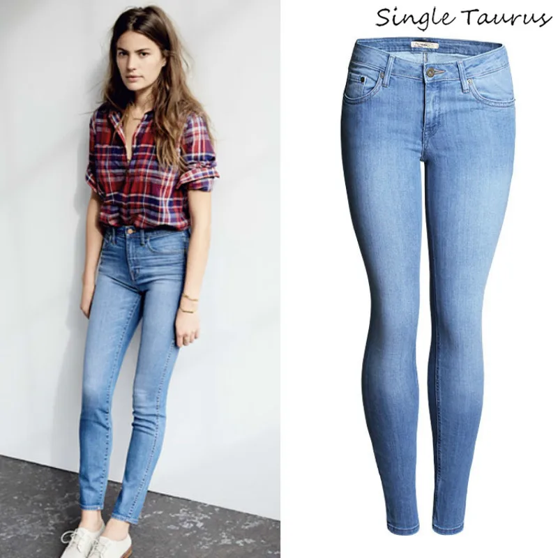 

High Elastic Mid-high Waist Women Jeans Fashion Slim Pencil Pants Skinny Jeans Women High Quality Washed Salopette Jeans Femme