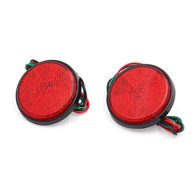 

LumiParty 2Pcs LED Round Motorcycle Scooter Reflector Tail Brake Turn Signal Light White Red Yellow Round Rear Marker Light r30