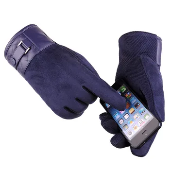 

Men Warm Suede Leather Gloves Touchscreen Thick Cashmere Soft Glove Winter Outdoor Cycling Windproof Driving Ski Gloves Non-slip