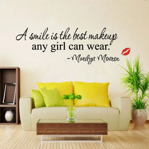 Quote-A-smile-is-the-best-makeup-DIY-Wall-Sticker-Removable-Home-Room-Decor-PVC