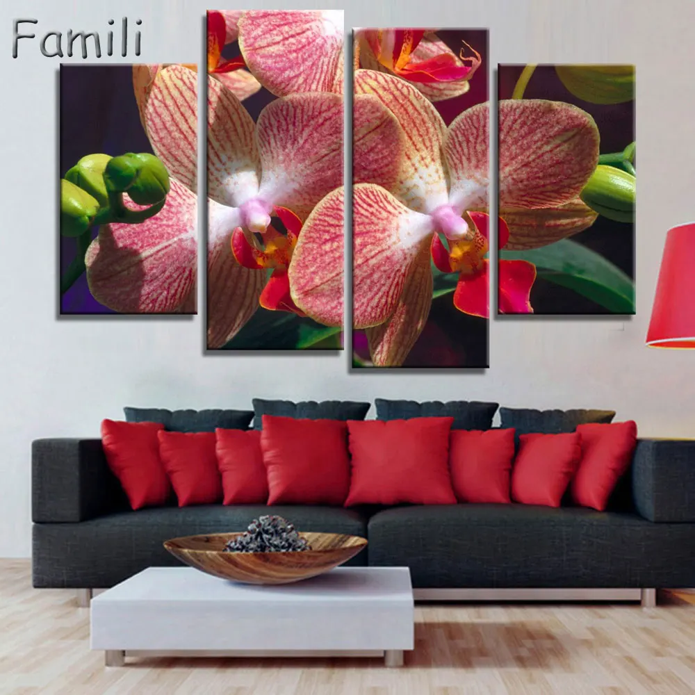 Печать плакат холст стены искусства орхидеи украшения искусства маслом модульные картины на стене гостиной КУАДРОС(без рамки) 4 шт - Цвет: Темно-серый