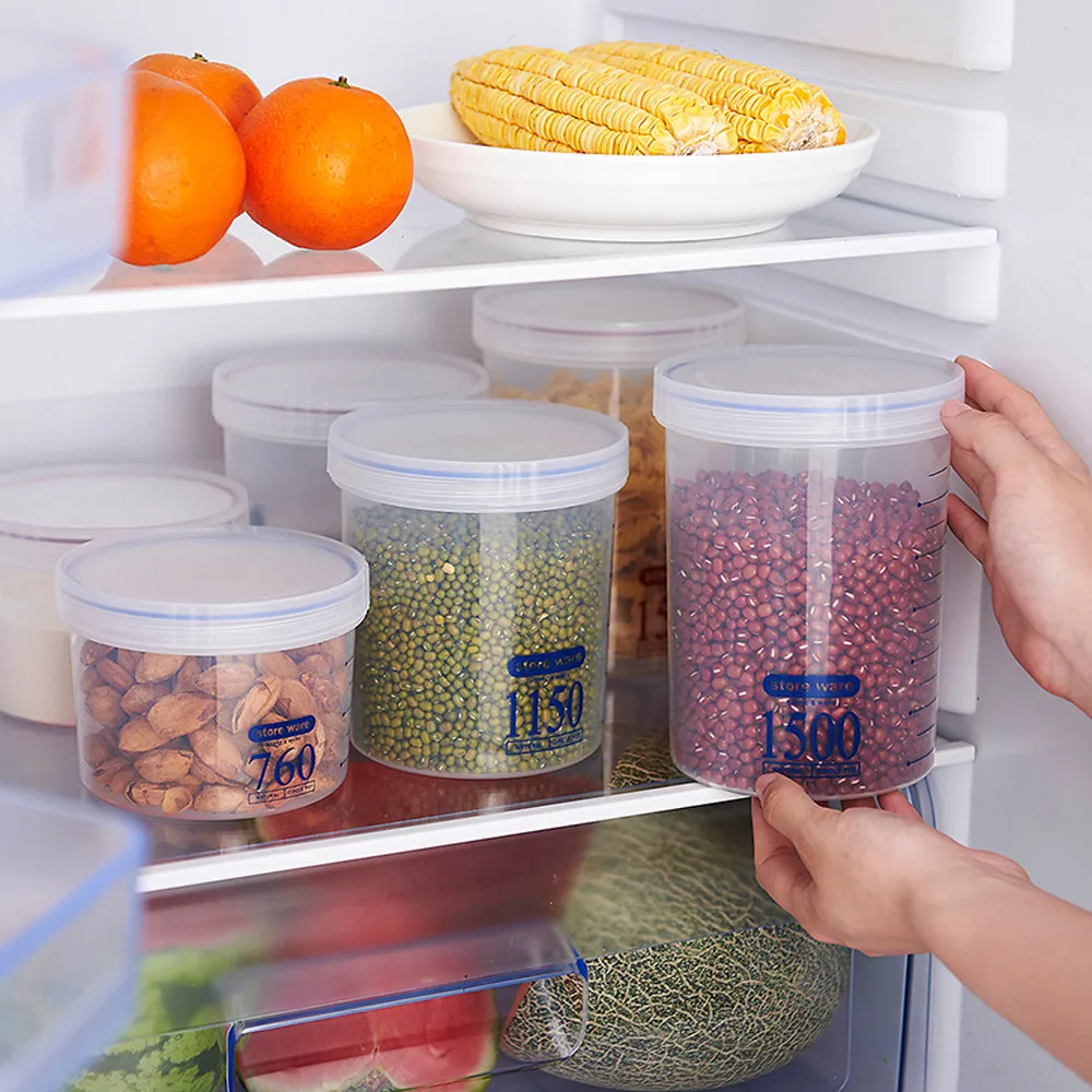 

Grain Storage Box Sealed Cans Household Kitchen Plastic Covered With Transparent Jar Noodles Miscellaneous Grain Storage Cans