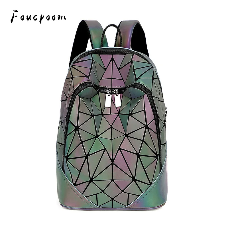 

New Women Luminous Backpacks Fashion Girl Daily Backpack School Female Geometry Folding Bao School Bag Travel Bagpack Mochila