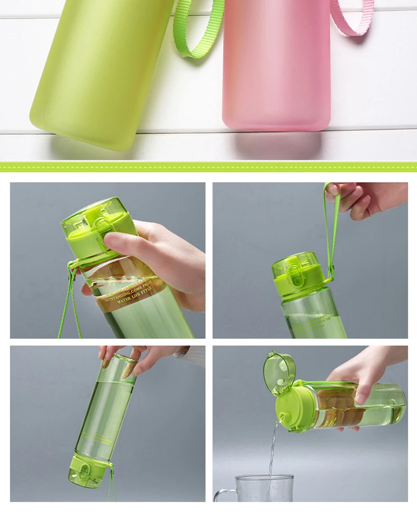 LIYIMENG 400ml 560ml Plastic Water Bottle Flip Top Lid Design BPA Free Leak Proof Portable Outdoor Sports Bottles B5