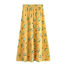 Горячая Распродажа, Женская юбка с высокой талией с принтом фруктов, плиссированные трапециевидные Женские Длинные повседневные летние макси юбки
