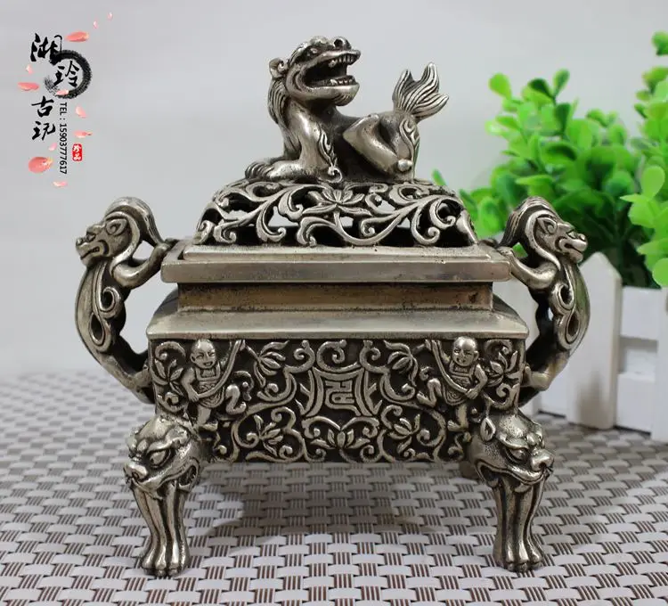 

Collectable Qing Dynasty silver lion censer,Decoration