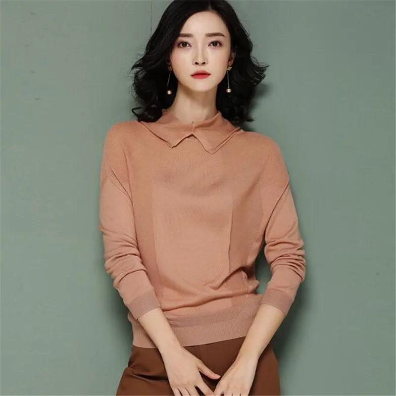 

2019 New Spring Autumn Knitted Shirt Women Fashion Casual Pullover Slim Fit Long Sleeve Womens Clothing Black Ma305