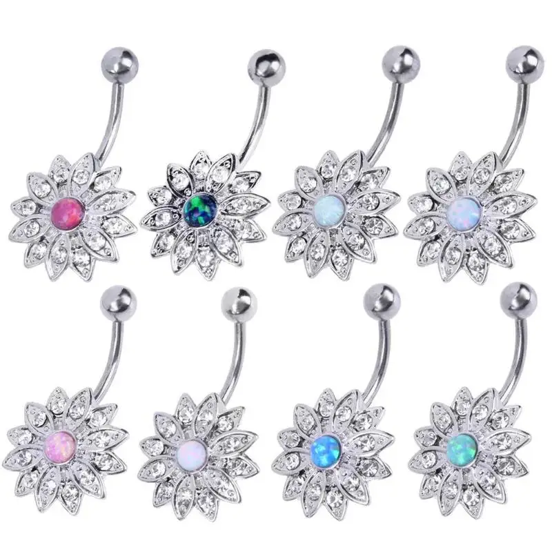 

Fashion Elegant Natural Body Piercing Jewelry Opal Crystal Flower belly button rings surgical steel Body Jewelry Navel Piercing