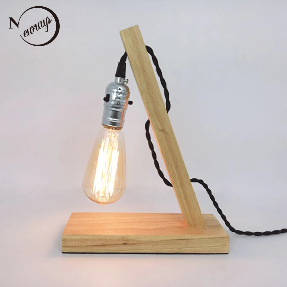 Лофт Промышленные ручка переключения старинные природа деревянное основание настольной лампы E27 свет современный настольная лампа для