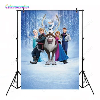 

Princess Series Frozen Queen Elsa with Anna with Friends Background Photography Fairy Tale Ice World Backdrops for Kids Birthday