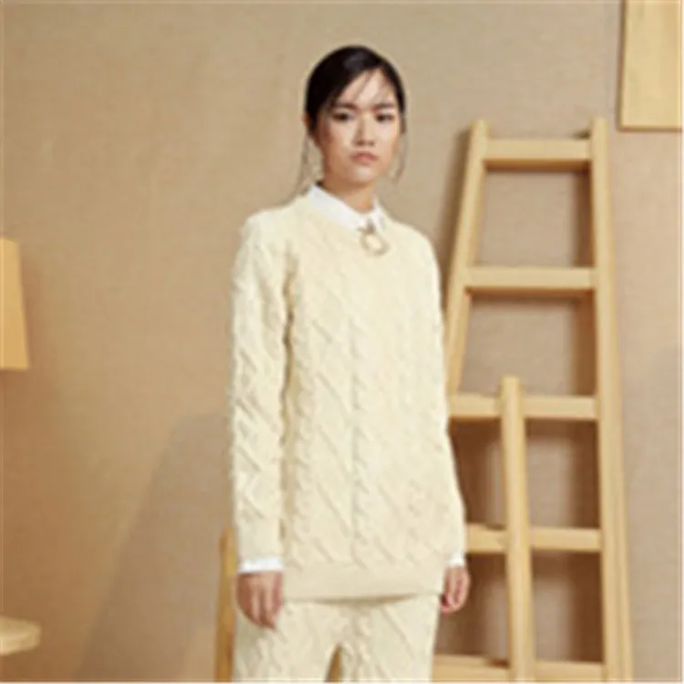  new arrival 100%hand made pure wool knit women streetwear Oneck solid H-straight pullover sweater o
