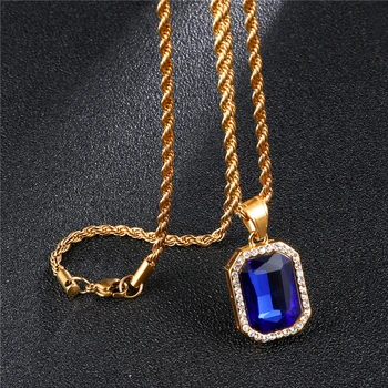 

Unisex Hip Hop Chain Necklace Rhinestone Gold Color Square Red Crystal Pendants & Necklaces For Women Men Jewelry Dropsshipping