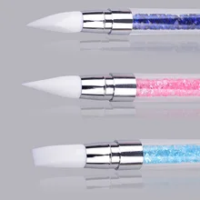 2 forma Rhinestone Cristal Nail Art Pen Escova Cabeça de Silicone Oco Carving Ferramentas Que Pontilham YUF99(China)