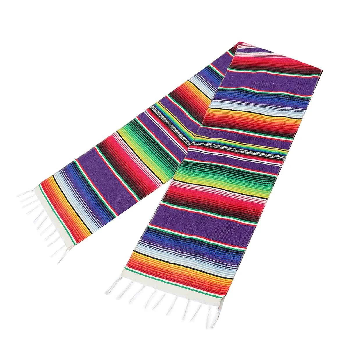3 цвета мексиканские вечерние Serape хлопчатобумажная скатерть, дорожка Радужная Свадебная вечеринка настольная дорожка s украшение дома 213X35 см - Цвет: Фиолетовый
