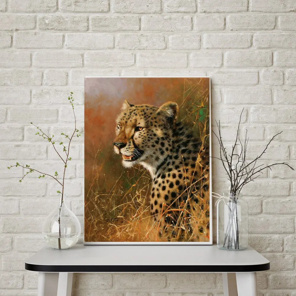 

Cool Leopard Oil Painting Print on Canvas Animal Wall Art Poster Vintage Home Decor Animals Artwork Living Room Wall Decor Gifts