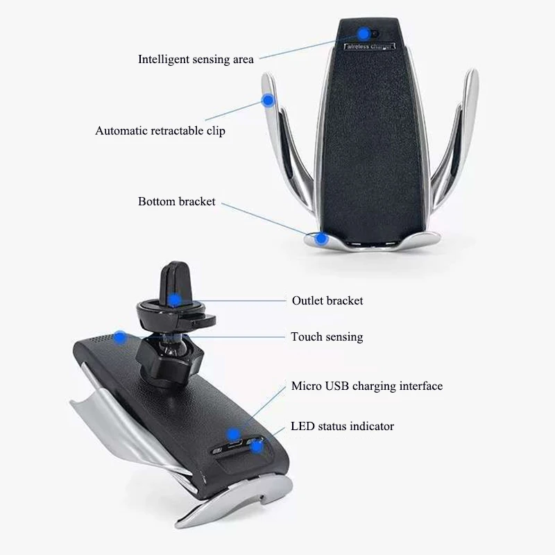 5Magic Auto Clamp Car Wireless Charger 10W Fast Charging Mount1 