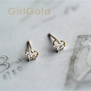 

14K Solid Gold Crystal Dainty My heart be my valentine Stud Earring Jewelry Simple Minimal Style Victorian Vintage retro