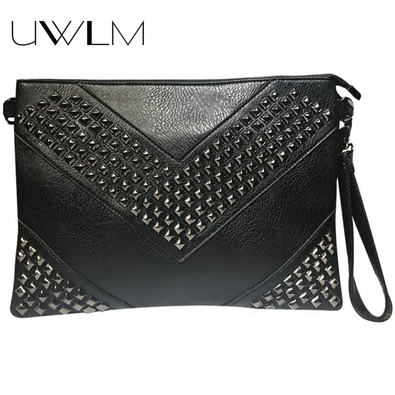 

Rivets Clutches Women Luxury Handbags Women Bags Designer Retro Black Shoulder Cross Messenger Purses Hand Envelopes Clutch Bags