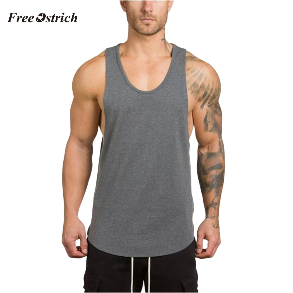 

Free Ostrich Men's Sports Fitness Sleeveless Tank Men's Gyms Vest With Round Neck Solid Loose Tops Canotta Bodybuilding Tank
